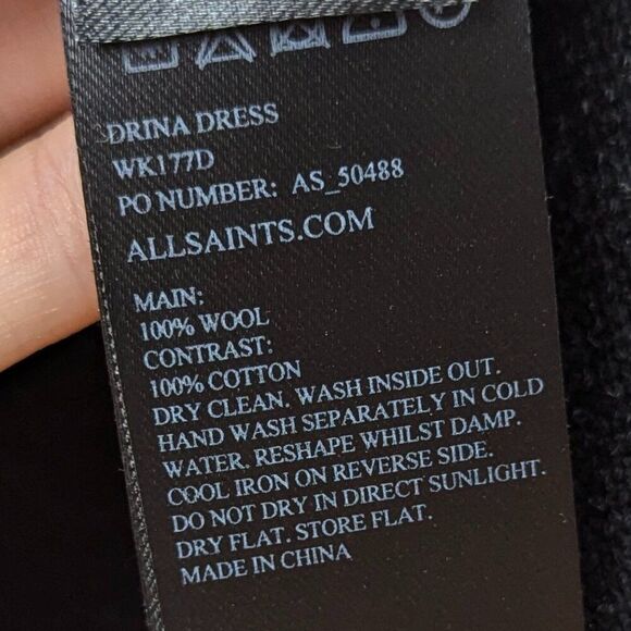 ALLSAINTS | Black Drina Wool Draped Long Sleeve Dress Size US2 - Picture 15 of 15